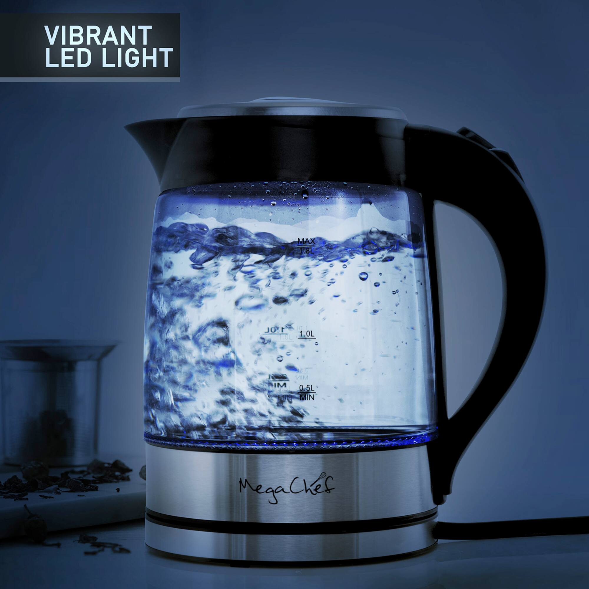 MegaChef 1.8L Glass Body & Stainless Steel Electric Tea Kettle